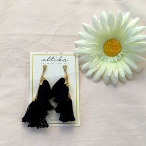 NWT, Ettika 18 K gold plated, Nickle free, black tassel earrings